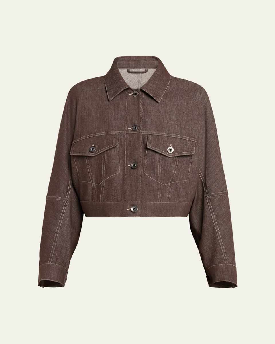 Denim Button Front Cropped Jacket